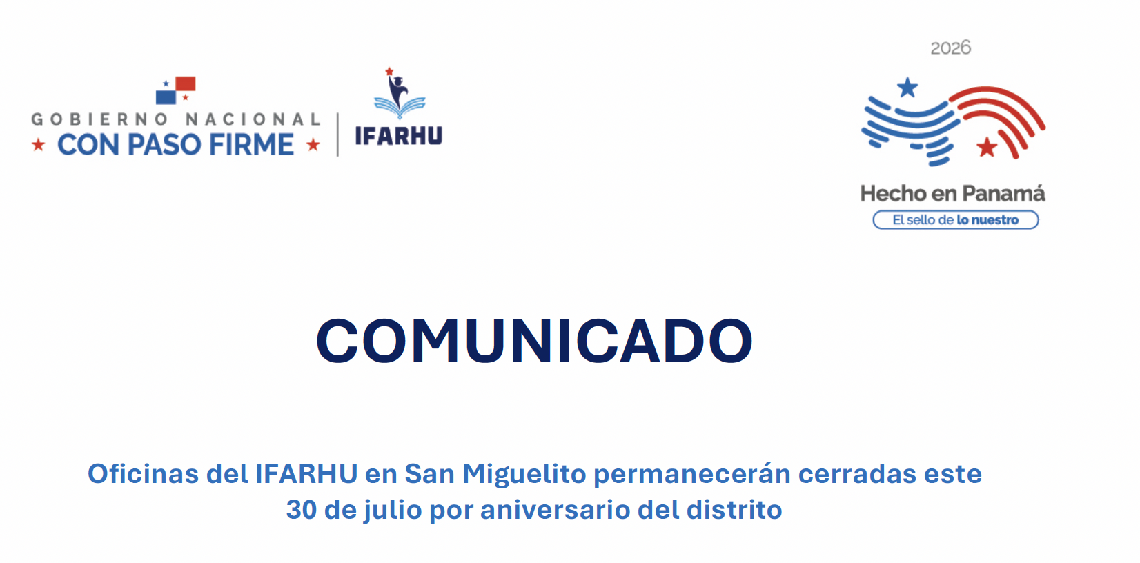 Oficinas del IFARHU en San Miguelito permanecerán cerradas este 30 de julio por aniversario del distrito